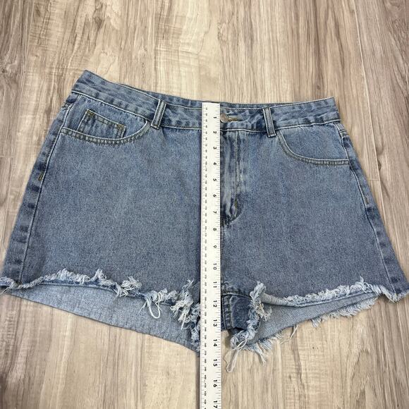 Shein Pocket Raw Hem Cut Off Blue Shorts Size 32 - Picture 4 of 10